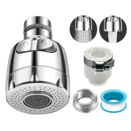 Tap Aerator, Tap Aerator, 360° Rotatable, Equipped with ABS Filter, Tap Attachment with Two Different Water Flow Routs, with Two Adapters, Suitable for Bathroom, Kitchen