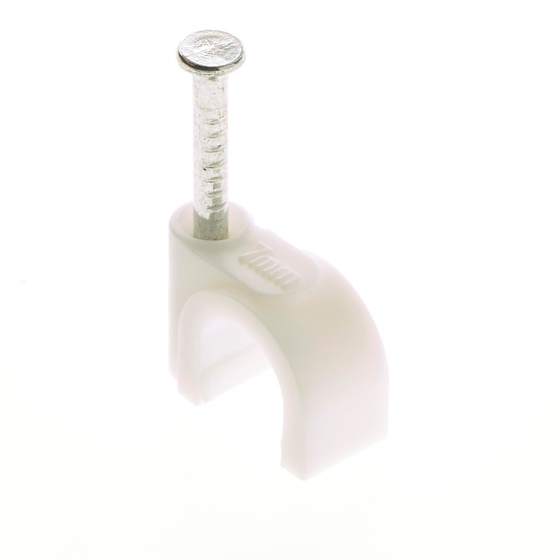 8mm Round White Cable Clips, Pack of 100 - for