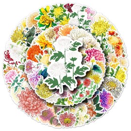 50 Packs Chrysanthemum Stickers Water Bottles Laptop Phone Motorcycle Computer Guitar Skateboard Hydroflasks Daisy Vinyl Sticker Waterproof Aesthetic Trendy Decals for Teens Girls Adults