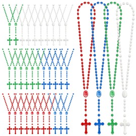 XINHUIDALSQ 36 Pcs Plastic Rosary Beads Bulk, 17 Inch 4 Color Plastic Rosaries in Bulk, Rosaries Catholic for First Communion Gifts Religious Easter Church Welcome Catholic Favor