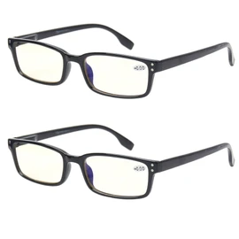 2 pares de anteojos de lectura de computadora, protección UV, anti rayos azules, antirreflejos y resistentes a los arañazos, 2 Pack negro, 0