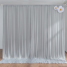 10ft x 10ft Wrinkle Free Silver Backdrop Curtain fpr Parties, Polyester Backdrop Drapes Panels for Wedding Space Theme Birthday Party Baby Shower Birthday Decoration