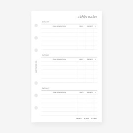 Franklin Covey Compact Wishlist Planner Insert Agenda Refill for FC Compact 6 Hole Ringed Binders 4.25 x 6.75