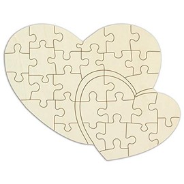 Wooden Puzzle Blank "Double Heart" Design and Paint - 33 Pieces, Approx. 38 x 29 cm - Empty Wooden Puzzle with Puzzle Template