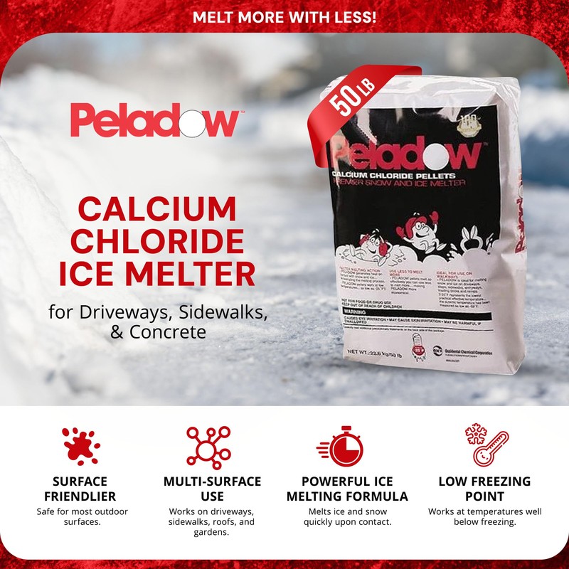 Peladow Calcium Chloride Pellets Snow and Ice Melter, 50 lb.