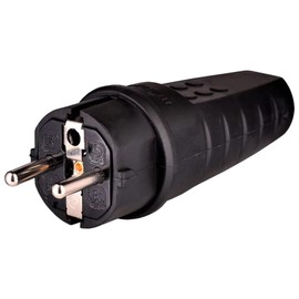 Rubber Power Plug 230 V, 16 A, IP44, Waterproof Plug, Shatterproof, Schuko Plug with Strain Relief, Protective Contact Plug with Kink Protection Sleeve for Outdoor Use, 3 Pieces (Black)