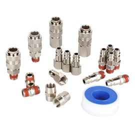 EADUTY Professional Air Compressor Quick Connect Fittings Set, Metal Pneumatic Couplers with Thread Tape, 19-Piece