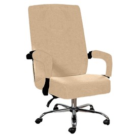 Velvet Office Chair Cover with Arm Covers Stretch Computer Desk Chair Covers Universal Boss Swivel Chair Covers Gaming Chair Covers (Khaki,Medium)