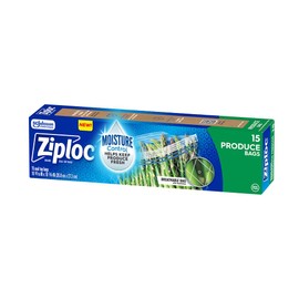 Ziploc Food Storage Produce Bags, Seal Top to Keep and Control Moisture, 15 Bags Total