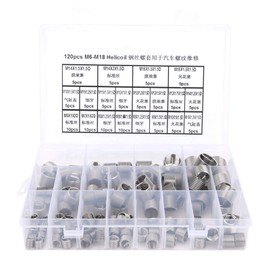 EVTSCAN 120 Pcs Stainless Steel Helical Threaded Inserts Kit, with M3 M4 M5 M6 M8 M10 M12 M14 M16 M18 Metric Wire Thread Inserts, Free Running Coil, for Repairing Damaged or Worn Out Threads