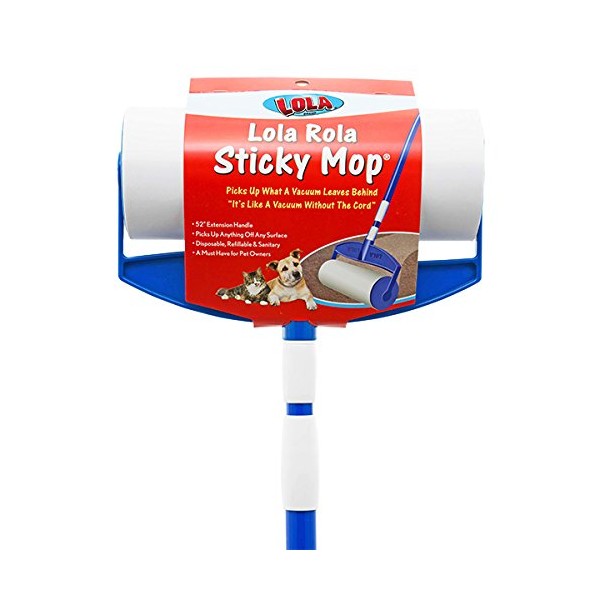 Lola Rola Sticky Mop, Picks Up Dirt, Dust, and Hair, Pet Hair Remover, Adhesive Roller, 9” Wide Roller Head, Includes 30 Large Adhesive Perforated Sheets, Must Have For Pet Owners