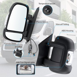 Lqito Left Driver Side Mirror Compatible with 2014-2025 Ram Promaster 1500/2500/3500 with Temperature Sensor turn signal light manual folding Without Power glass Replace#CH1320417 5VE99JXWAB(2+2Pins)
