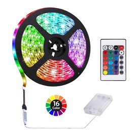 HIKENRI 2M/6.6FT Battery Powered LED Strip Lights, Flexible Color Changing RGB LED Light Strip, TV Backlight Background Lighting