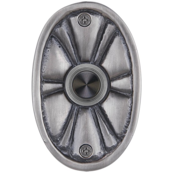 Waterwood Solid Brass Oval Flower Doorbell in Pewter - Wired & Illuminated Push Button from Environmentally Friendly Recycled Material