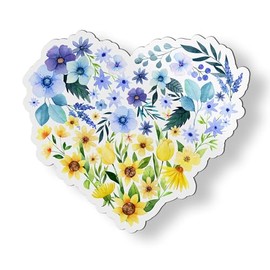 Yellow and Blue Flowers Heart Ukraine Ukrainian Flag Magnet - Car Fridge Locker - 3"