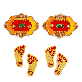 Shubh Labh Wall Main Door Sticker Hanging for Religious Ritual Festival Diwali Pooja Poojan Home Temple Office Décor Decoration and Gifting (Red Design-1)
