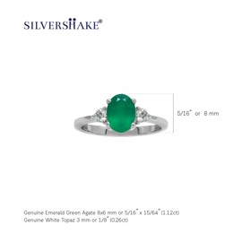 Silvershake 1.12ct. 8X6mm Oval Shape Natural Emerald Green Agate and White Topaz 925 Sterling Silver Engagement Ring Size 5.5