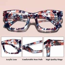 CCVOO 6 Pack Oprah Style Reading Glasses for Women Blue Light Blocking Computer Square Readers with Spring Hinge Men (A2 Mix, 2.0) (DK01)