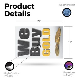 We Buy Gold Vertical Vinyl Decal 12 Inch x 16 Inch Weatherproof Heavy-Duty Adhesive Backing | Reliable Transactions, Trusted Shops, Professional Display | Made in USA