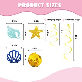 Seashells & Starfish Hanging Swirls, Last Toast on The Coast Hanging Decoration, Seashells & Wedding Bells Party Decor, Summer Beach Bachelorette Baby Shower Party Favors - Blue&Silver Glitter