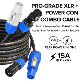 SMALL-EYE Power & XLR Combo Cable 25 ft, 13AWG for Powered Speakers