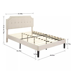 VECELO Upholstered Metal Bed Frame w/ Adjustable Headboard Twin/Full/Quee - Beige, Twin