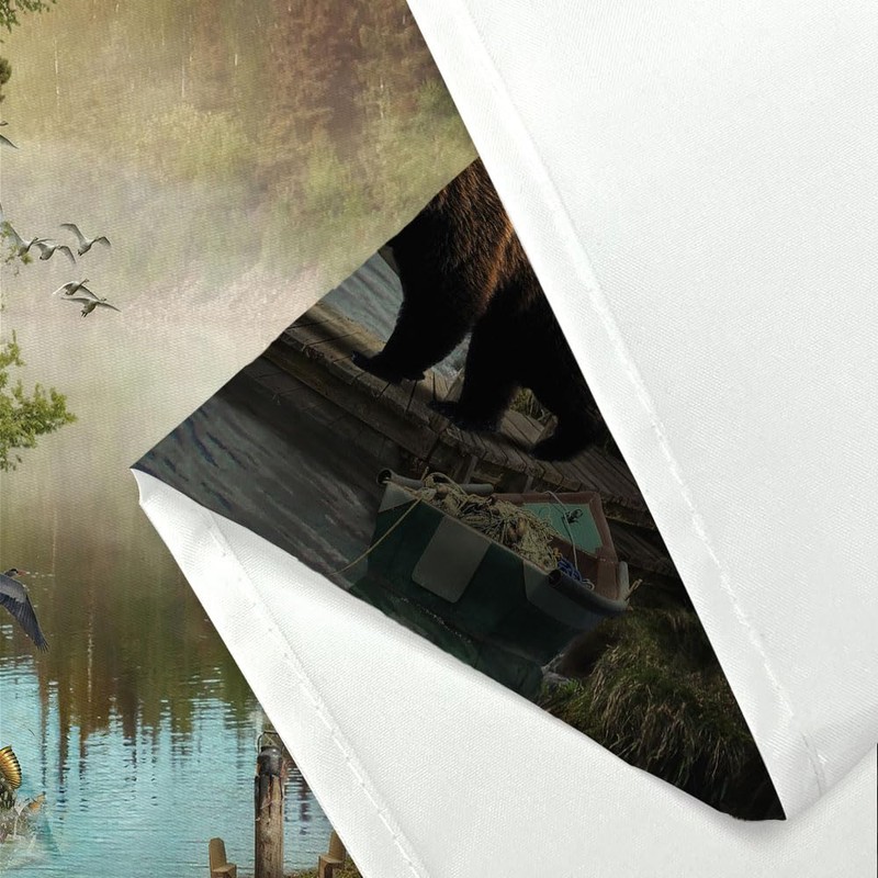 Bzhilja Natural Scenery Lake House Bear Shower Curtain Sets, Wooden