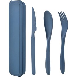 Juego de Cubiertos de Plástico, Juego de Cubiertos Reutilizables con Estuche, Juego de Tenedor Cuchillo Cuchara de Viaje, Portátil para Picnic Escuela