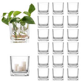 Hyuetrsa Square Glass Vases Set of 20, 2.4" x 2.4" Clear Cube Vase, Mini Square Glass Vases Square Wedding Centerpiece Flower Vases for Wedding, Office Decorations, Home Decor