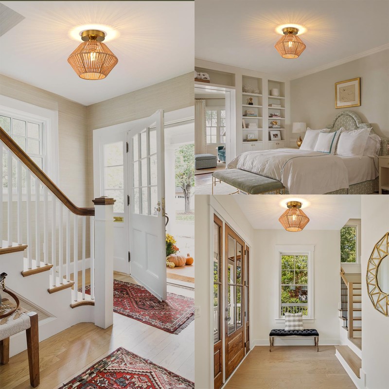 Boho Ceiling Light Fixture, Coastal Handmade Woven Light Fixtures Ceiling