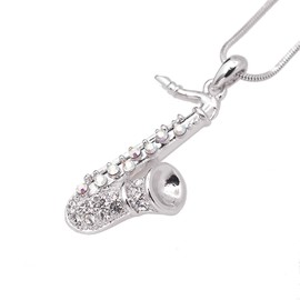 Spinningdaisy Silver Plated Woodwinds Musical Instrument Necklace (Saxophone)