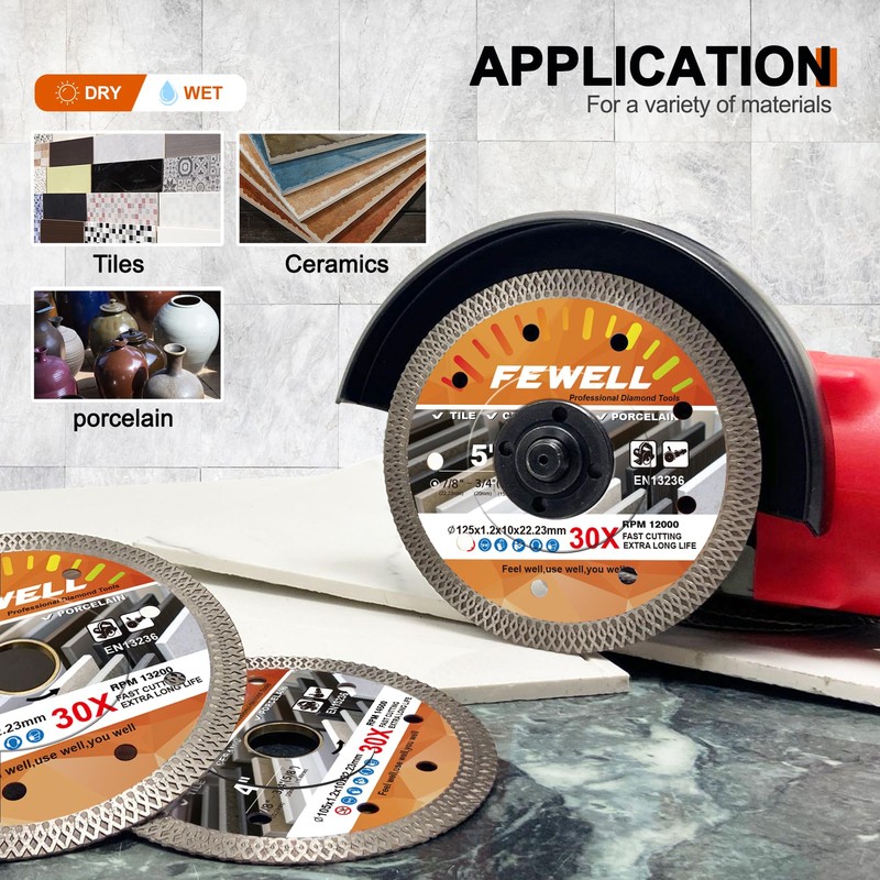 FEWELL 5 inch 2 PCS Diamond Porcelain Tile Saw Blade