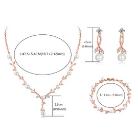 Toplstud Wedding 925 Jewellery Set Silver Women's Necklace Bracelet Earrings in the Shape of a Leaf with Pearls and Zirconia, Wedding Anniversary Gifts for Bride Women, Sterling Silver