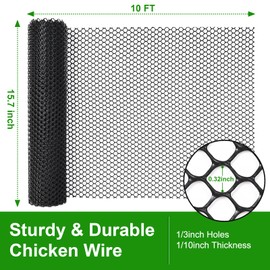 2-Pack Plastic Chicken Wire Mesh - 15.7 in x 10 ft Black, Plastic Wire Mesh Fence for Dogs, Cats & Poultry - Garden Netting & Animal Barrier, Balcony Netting for Pets - Laddatz
