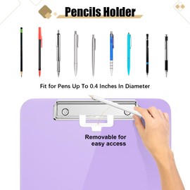 Hongri Plastic Clipboard with Pen Holder, Purple 8.5x11 Letter Size Clip Board for Classroom, Office, Students, Nurses and Women, Low Profile Clip, Size 12.5 x 9 in