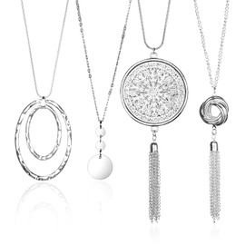 Create idea 4pcs Long Pendant Necklace for Women Tassel Y Necklace Set for Girls Sweater Necklace Multilayer Punk Chain for Women Men Silver, Metal