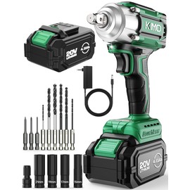 KIMO Impact Wrench 1/2, Max Torque 406ft-lbs (550N.m) & 3000RPM /Premium Brake Stop, 9-Piece Drill & Serewdriver Set, 4 Sockets, Cordless Impact Wrench with 4000mAh Battery, Impact Driver for CarTires