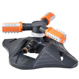 Lawn Sprinkler 3 Arm Nozzles 360° Auto Rotating Irrigation Water Sprinkler for Yard Garden Orange
