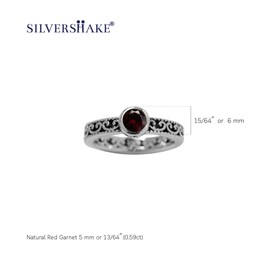 Silvershake Genuine Birthstone Gemstone 925 Sterling Silver Eternity Style Stackable Filigree Ring, 925 String Silver, natural garnet - januray birthstone