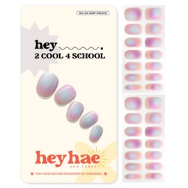 Heyhae Semi Cured Gel Nail Strips | No LED Lamp Needed | Aura, Purple | Easy Apply & Remove, Salon Quality | Includes 28 Strips, 1 Prep Pads, Nail File & Wooden stick - Hey, 2 Cool 4 School