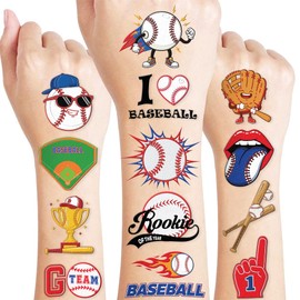 96 PCS Baseball Sports Pre-Cut Temporary Tattoos for Kids | Super Cute Baseball Themed Birthday Party Favors, Supplies, Decorations, Fake Tattoo Stickers (multiple)