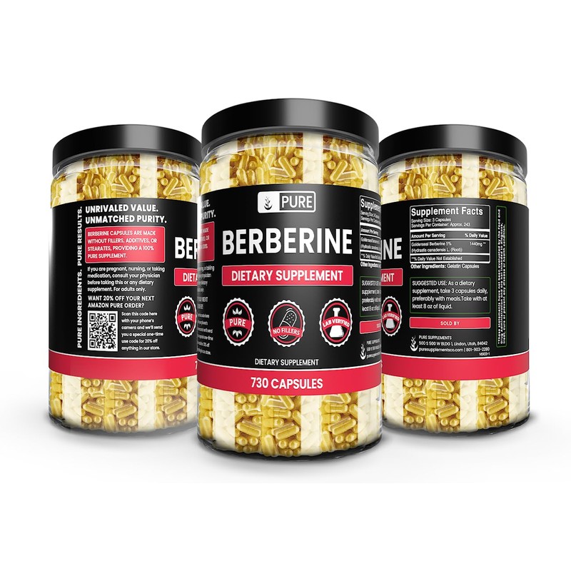 PURE ORIGINAL INGREDIENTS Berberine (365 Capsules) No Magnesium Or Rice