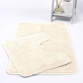 GA COMMUNICATIONS Bathroom Mat Sets 2 Piece Non Slip Washable Microfiber Bath Mat Pedestal Set, Super Soft Toilet Rugs Extra Absorbent Bath Mat 50 x 80cm (Cream)