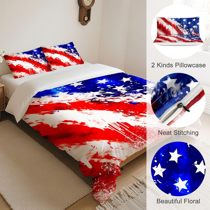 Yopiiefa American Flag Bedding Set 3 Pieces Soft Comforter Cover