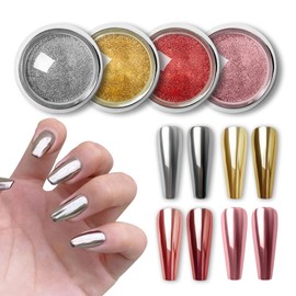 SMAILXIIYUE Mirror Effect Metallic Dust Chrome Nail Powder Kit Silver Gold Chrome Nail Powder Nail Chrome Powder Set DIY Home Salon Manicure For Women Girls (Silver & Gold & Red & Rose Gold)