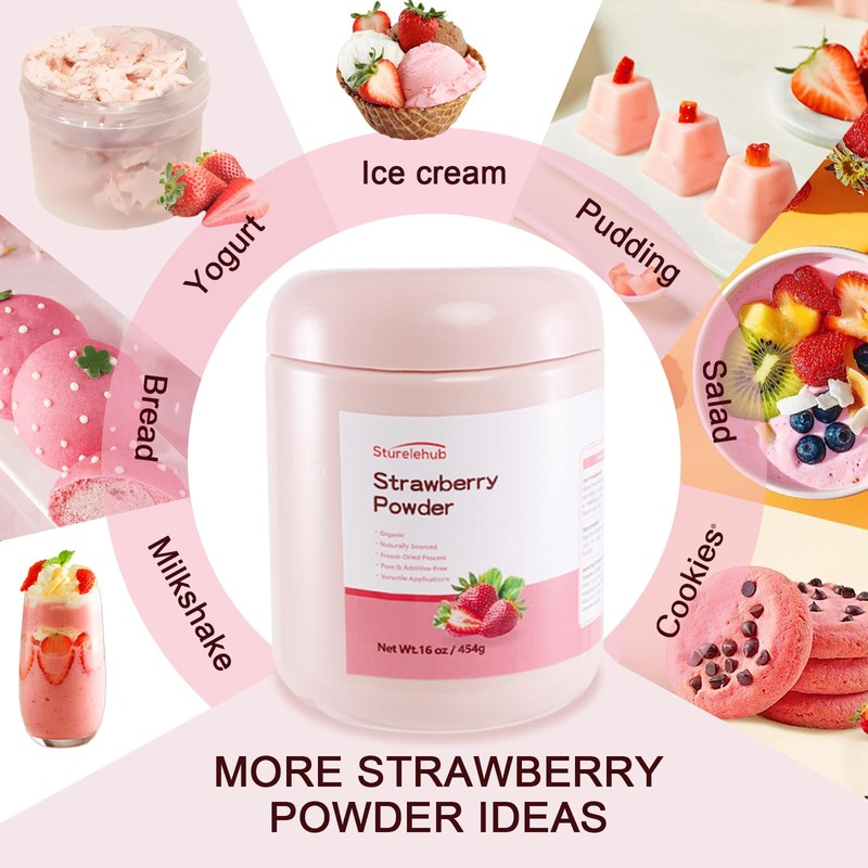 Strawberry Powder, Organic Strawberry Powder, 16oz / 454g, Natural Freeze-Dried,