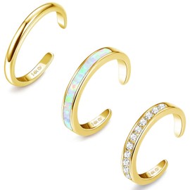 Thunaraz 3PCS 14K Gold Filled Toe Rings for Women Adjustable Gold Toe Ring Set Cute Opal CZ Toe Rings Open Band Hawaiian Beach Summer Foot Jewelry for Women