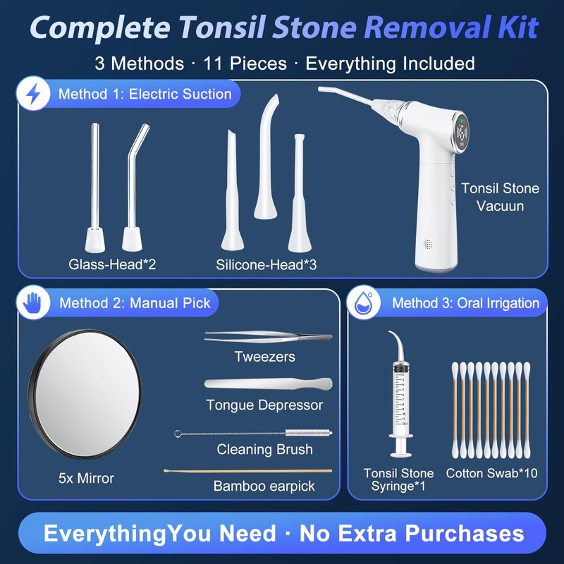 Electric Tonsil Stone Remover Vacuum USB Rechargeable, 6 Suction Levels