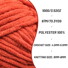 Chunky Chenille Yarn for Crocheting，Baby Yarn for Crocheting Soft Blankets，Bulky Yarns for Crochet Amigurumi，3×100g (3×74.3yds) Fluffy Velvet Yarns for Hand Knitting (3 Orange)