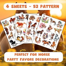 Horse Temporary Tattoos 52 Pcs Horse Tattoos for Kids Birthday Party Supplies Favors Tattoos Stickers Super Cute Gifts Party Decorations Girls Boys Classroom School Prizes Themed